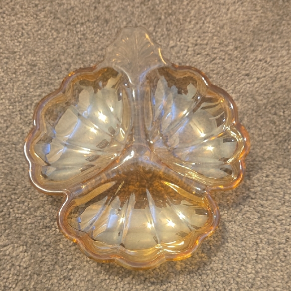 Other - Vintage 1940s Jeanette 3 Leaf Clover Carnival Glass Relish Tray Trinket Candy